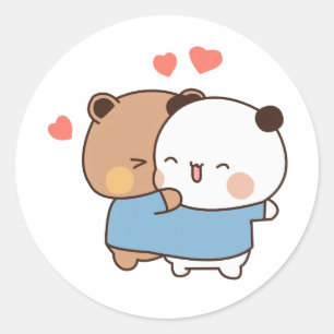 Sticker Rond couple Bubu et dudu Milk et Mocha Bears Kawaii