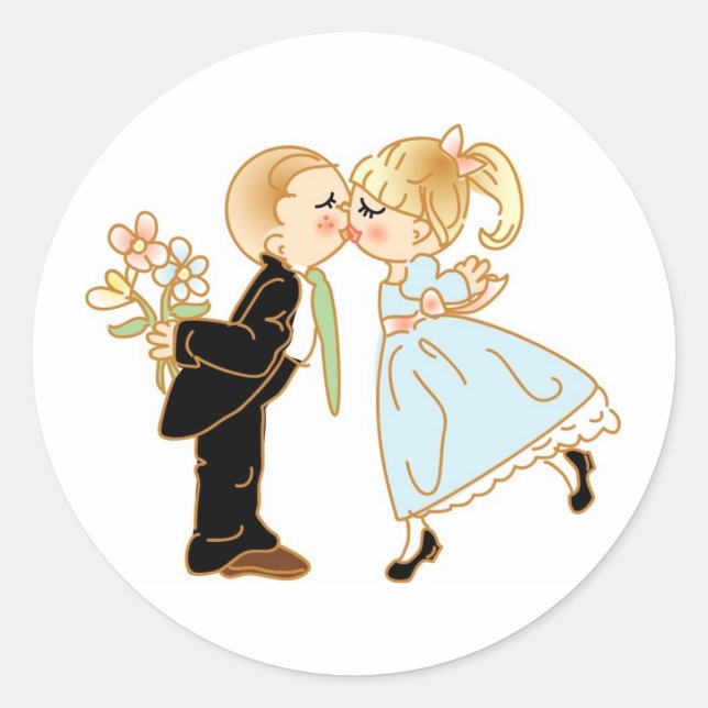 Sticker Rond Couple de baiser mignon (Devant)