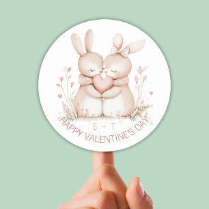 Sticker Rond Couple de lapins mignons pour la Saint-Valentin pe
