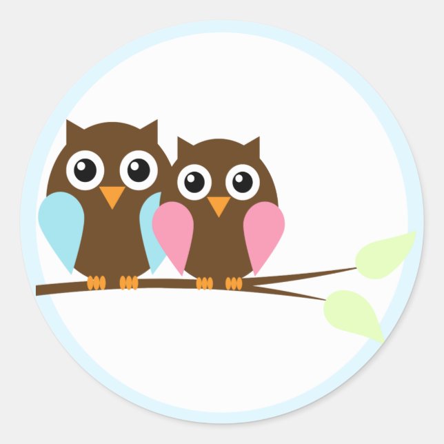 Sticker Rond Couple d'hibou sur une branche (Devant)