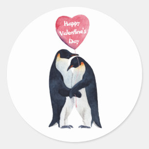 Sticker Rond Couple Empereur Penguins Saint-Valentin