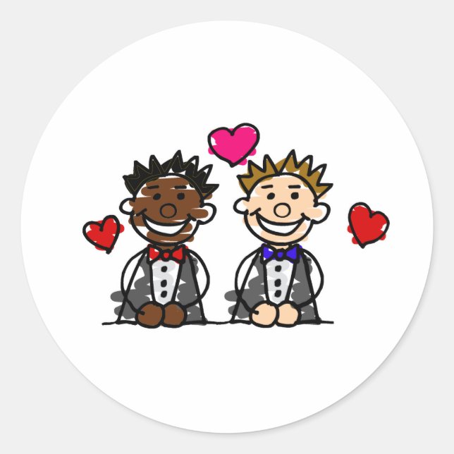 Sticker Rond Couple gay bi-racial (Devant)