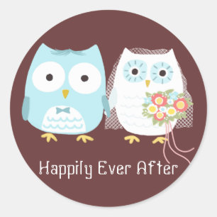 Sticker Rond Couple mariée et mariée Mariage de la chouette et