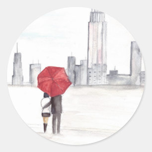 Sticker Rond Couple parapluie rouge New York cool à la mode bel