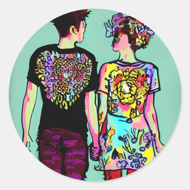 Sticker Rond Couple Rock Grunge en amour (Devant)
