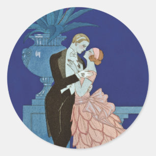 Sticker Rond Couple romantique vintage ~ "Oui"