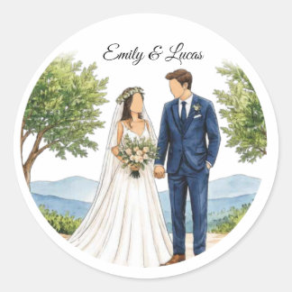 Sticker Rond Couple sans visage aquarelle