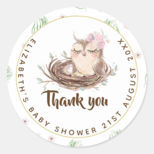 Sticker Rond Couples de chouette de bébé douche OEufs rustiques