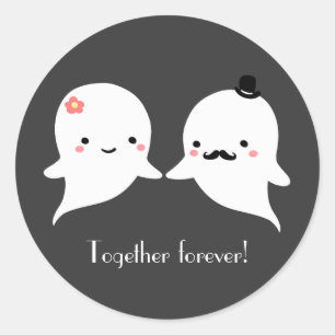 Sticker Rond Couples mignons personnalisables de fantôme