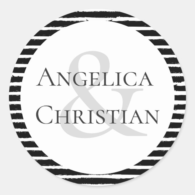 Sticker Rond Couples Nom Modern Black White Stripe (Devant)