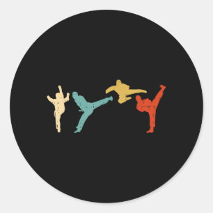 Sticker Rond Coups de Taekwondo Rétro Arts Martiaux Coréens Hom