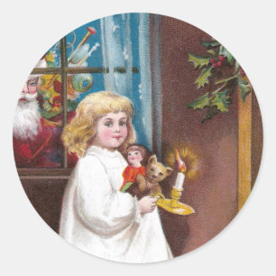 Sticker Rond Coups d'oeil de Père Noël par Noël de cru de