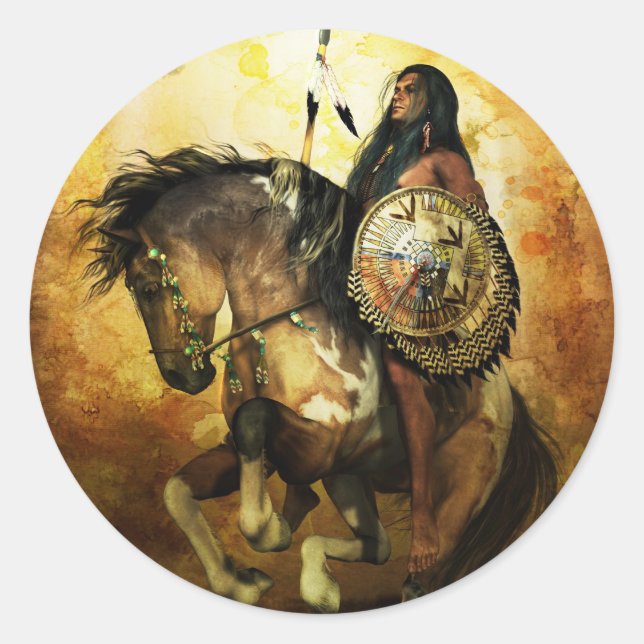Sticker Rond Courage Native American Warrior (Devant)