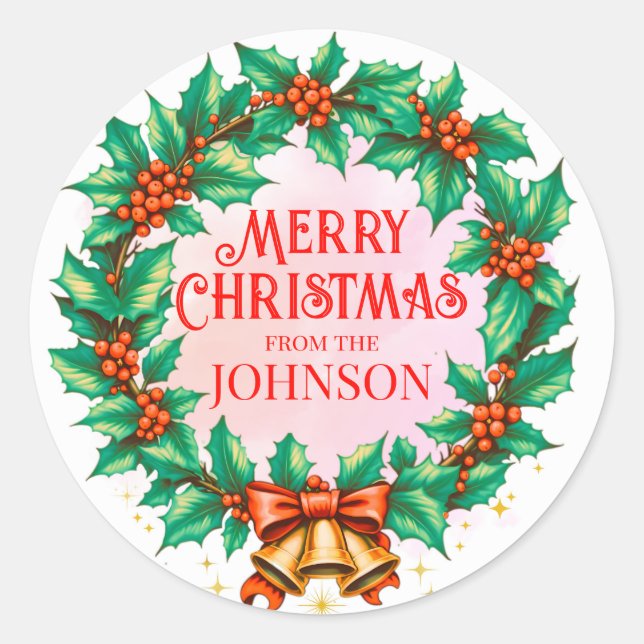 Sticker Rond Courbe d'aquarelle personnalisée Joyeux Noël (Devant)