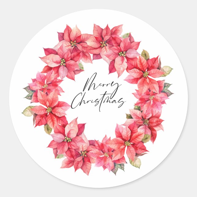 Sticker Rond Courbe de Noël Poinsettia classique avec baies (Devant)