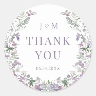Sticker Rond Courbe fleurie violette boho jardin mariage merci