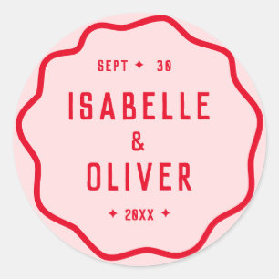 Sticker Rond Courbe rétro brillante rouge rose brillant