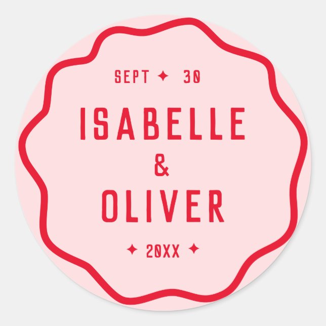 Sticker Rond Courbe Rétro Ondulée en Gribouillis Rose Clair Gra (Devant)