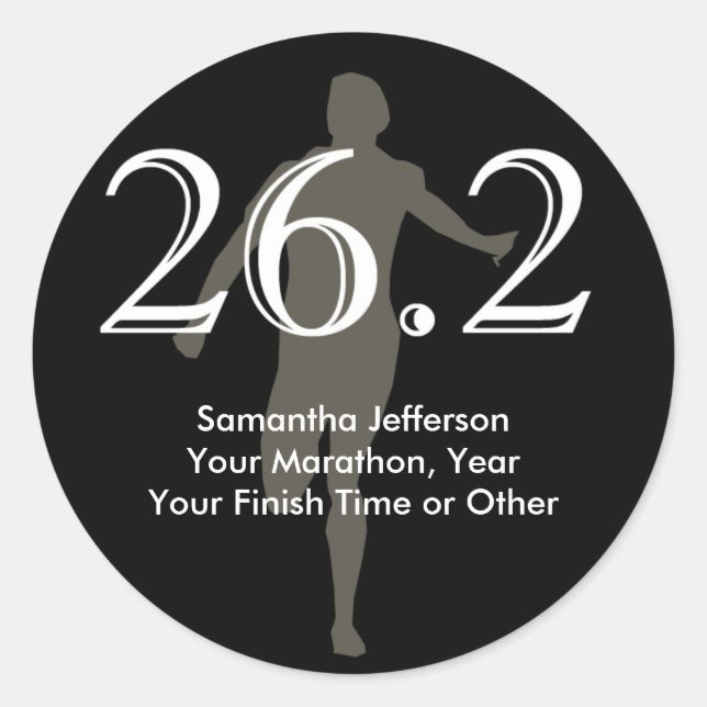 Sticker Rond Coureur de marathon personnalisé 26.2 Keepsaké noi (Devant)