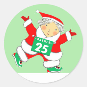 Sticker Rond Coureur Noël Fête de Noël