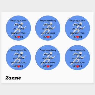 Sticker Rond Courez avec votre motivation cardiaque sports bleu