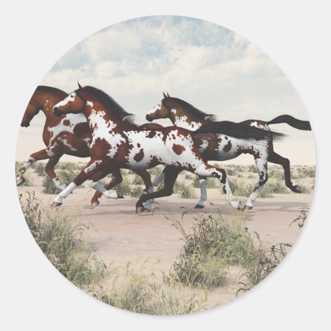 Sticker Rond Courez comme le vent - Galloping Paint Horses (Devant)
