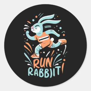 Sticker Rond courir lapin marathon coureur lapin mignon lapin