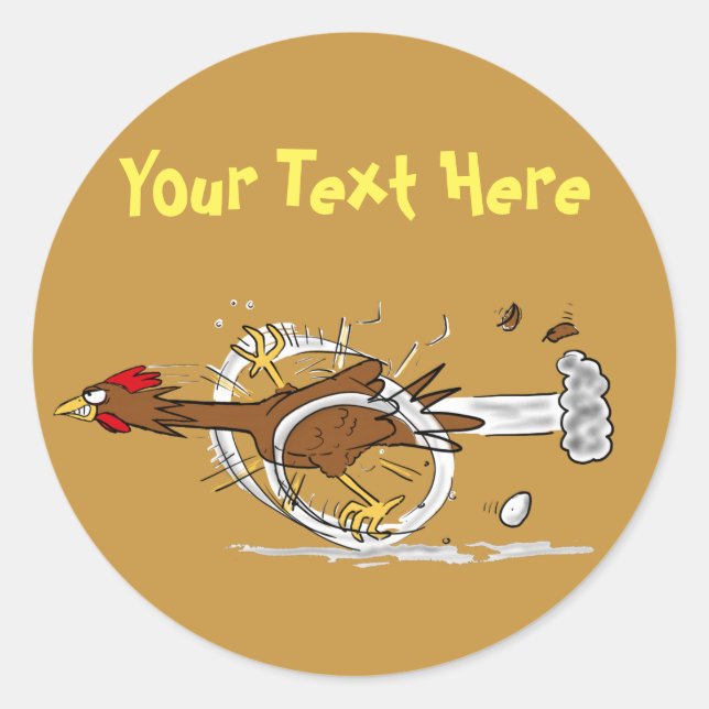 Sticker Rond Courir rapide cool de dessin animé de poulet autoc (Devant)