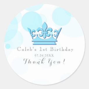 Sticker Rond Couronne Bleue et points Fête d'anniversaire royal