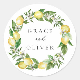 Sticker Rond Couronne botanique de citron avec Mariage de verdu