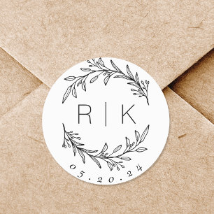 Sticker Rond Couronne botanique de mariage en dessin au trait M