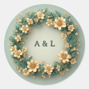 Sticker Rond Couronne botanique dorée sur fond vert ✨