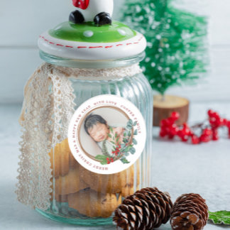 Sticker Rond Couronne botanique pour le premier Noël de bébé