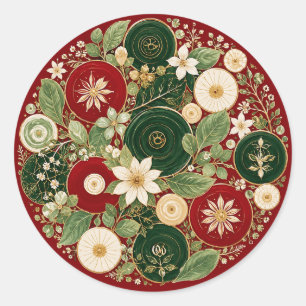 Sticker Rond Couronne Botanique Rouge Écarlate