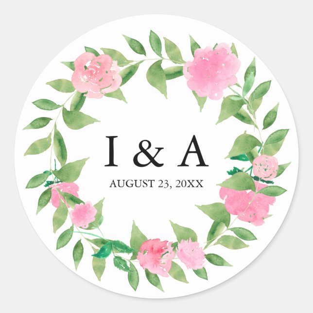 Sticker Rond Couronne chic avec Monogramme et Mariage Date (Devant)