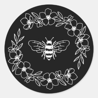 Sticker Rond Couronne d'abeilles en fleurs en blanc