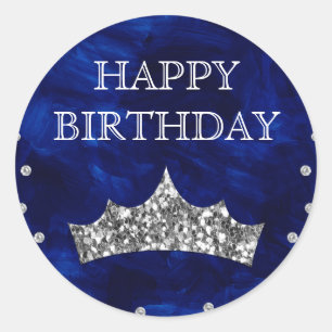 Sticker Rond Couronne d'anniversaire en acrylique bleu et paill