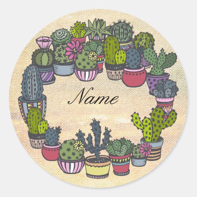 Sticker Rond Couronne de cactus personnalisée (Devant)