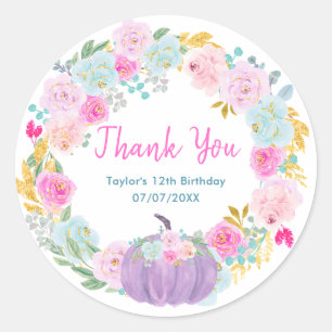 Sticker Rond Couronne de citrouille violette Anniversaire Merci