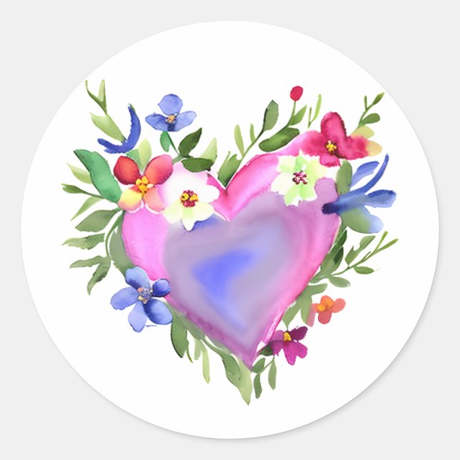 Sticker Rond Couronne de coeur florale | Aquarelle Pastel (Devant)