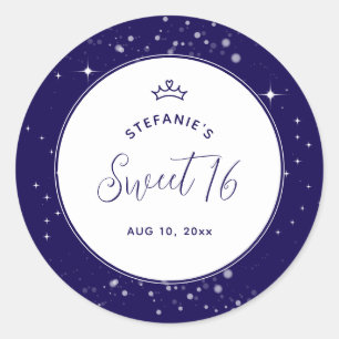 Sticker Rond Couronne de Diadème de Princesse Sweet 16 Bleu Mar