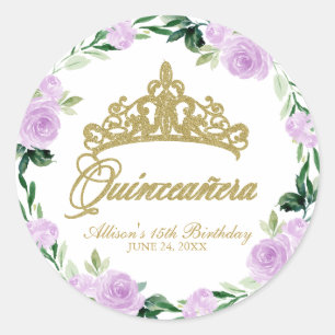 Sticker Rond Couronne de Dieu Quinceanera Violet Lilas Floral