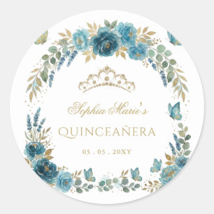 Sticker Rond Couronne de Fête des Quinze Ans Papillon Floral Tu