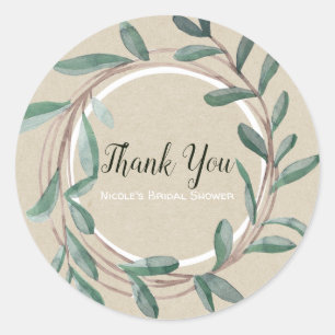 Sticker Rond Couronne de feuilles botaniques kraft rustique nat
