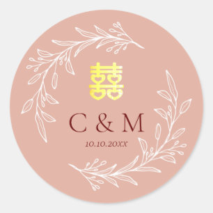 Sticker Rond Couronne de feuilles rose poussiéreuse boho pour m