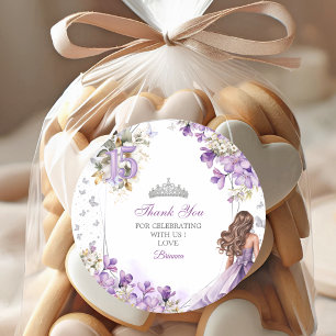 Sticker Rond Couronne de Fleurs de Tiara Argent Lavande pour Re