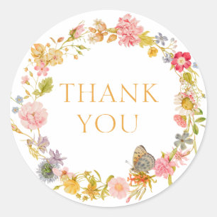 Sticker Rond Couronne de fleurs sauvages Merci