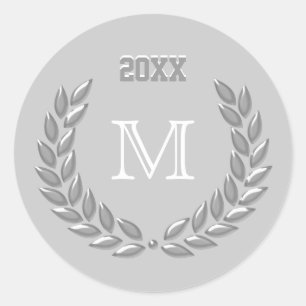 Sticker Rond Couronne de laurier gris clair sur mesure