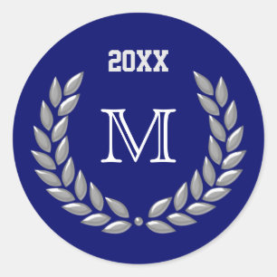 Sticker Rond Couronne de laurier gris clair sur mesure en bleu