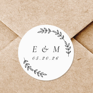 Sticker Rond Couronne de laurier Monogramme de mariage